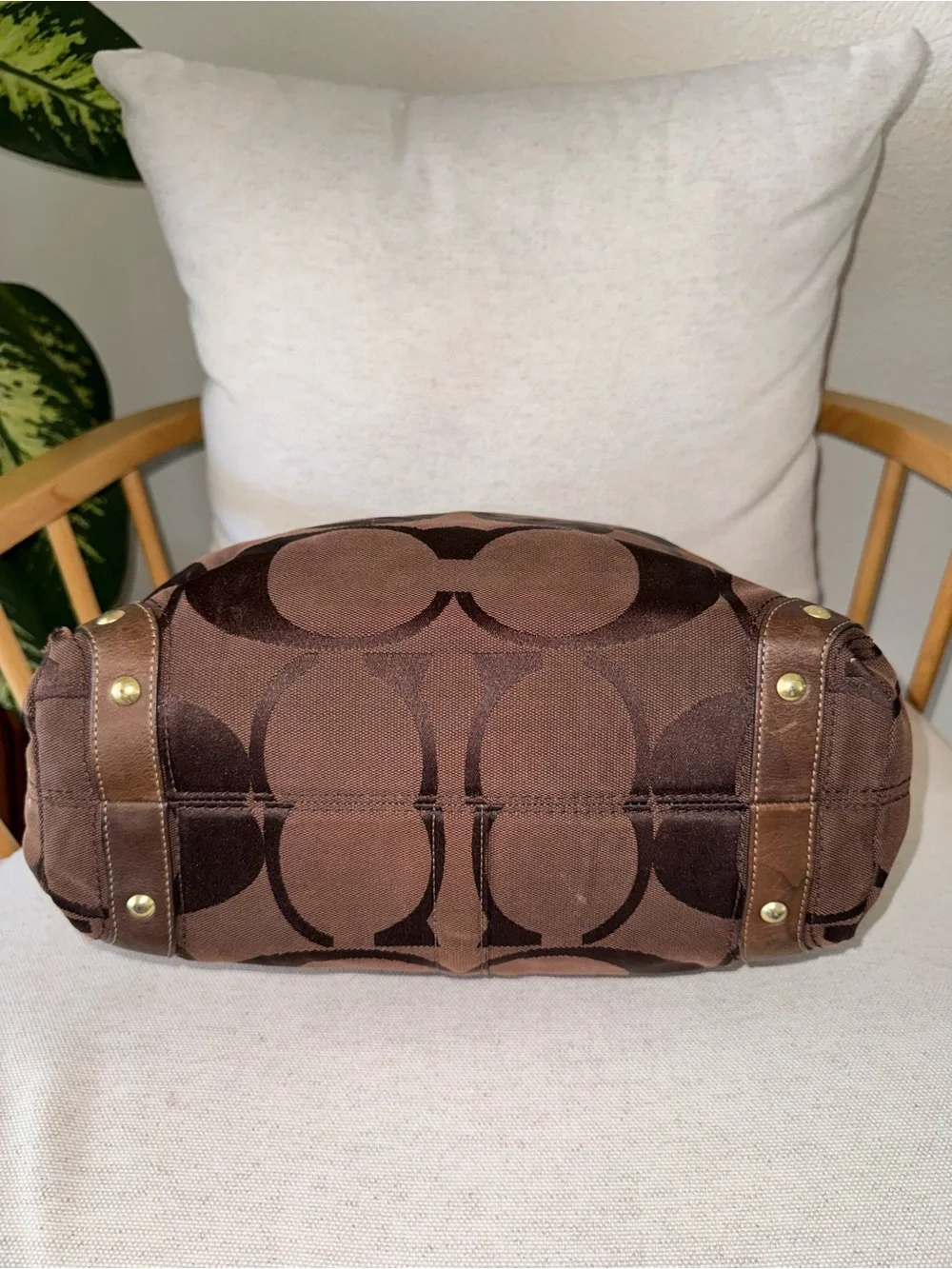 Coach Y2K Vintage Signature Carly Canvas Large Brown Hobo Shoulder Purse #10620